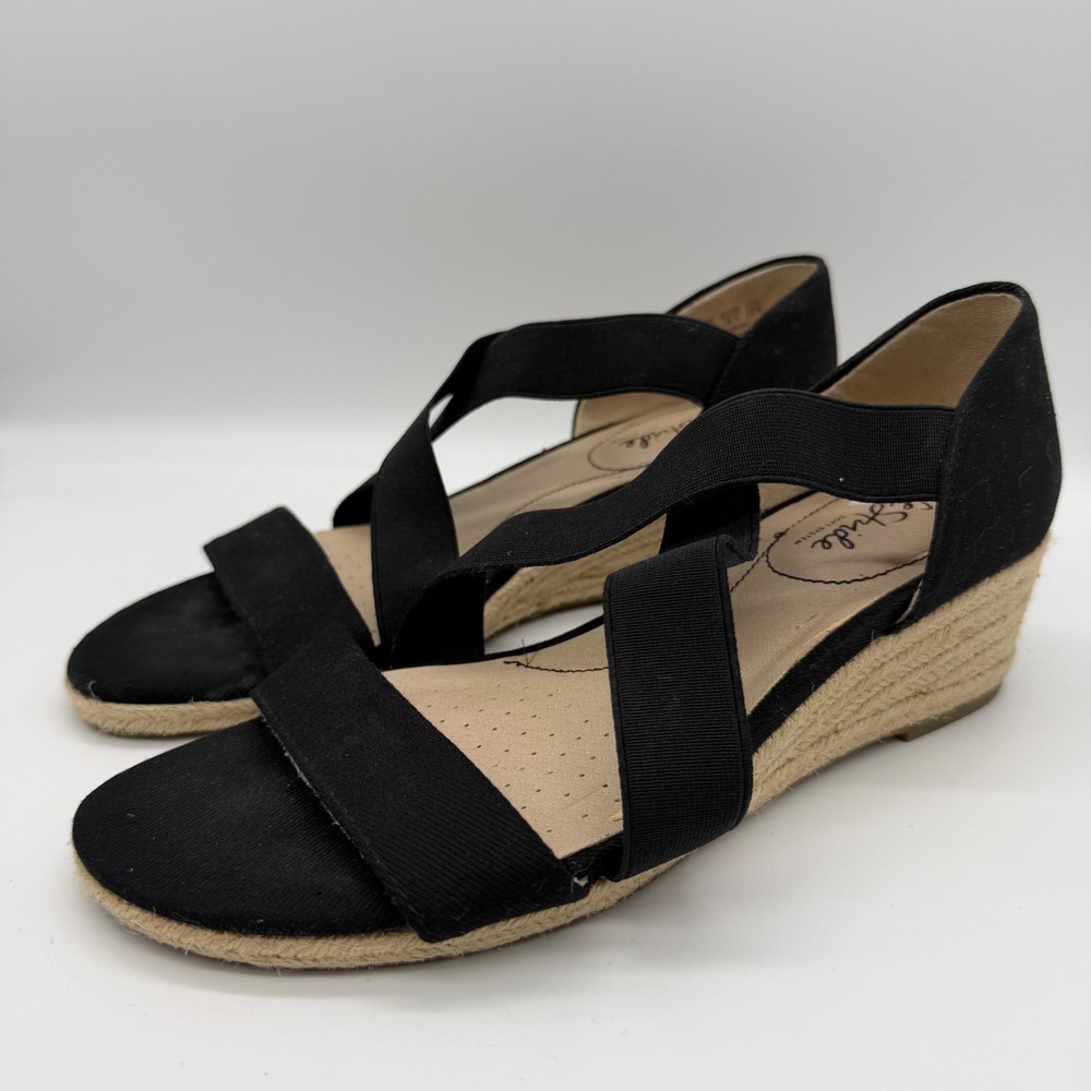 LifeStride Siesta Str Black Cloth Espadrille Wedge Sandals 8.5W